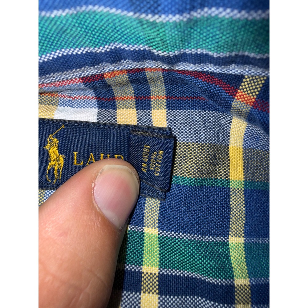 Ralph Lauren Plaid Button Down Shirt Mens S Blue Yellow Long Sleeve Cotton - Picture 6 of 9